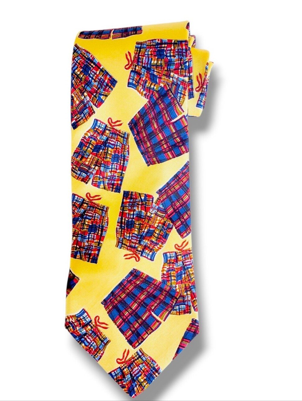 Brooks Brothers Makers Yellow Silk Twill Neck Tie Madras Shorts Print USA